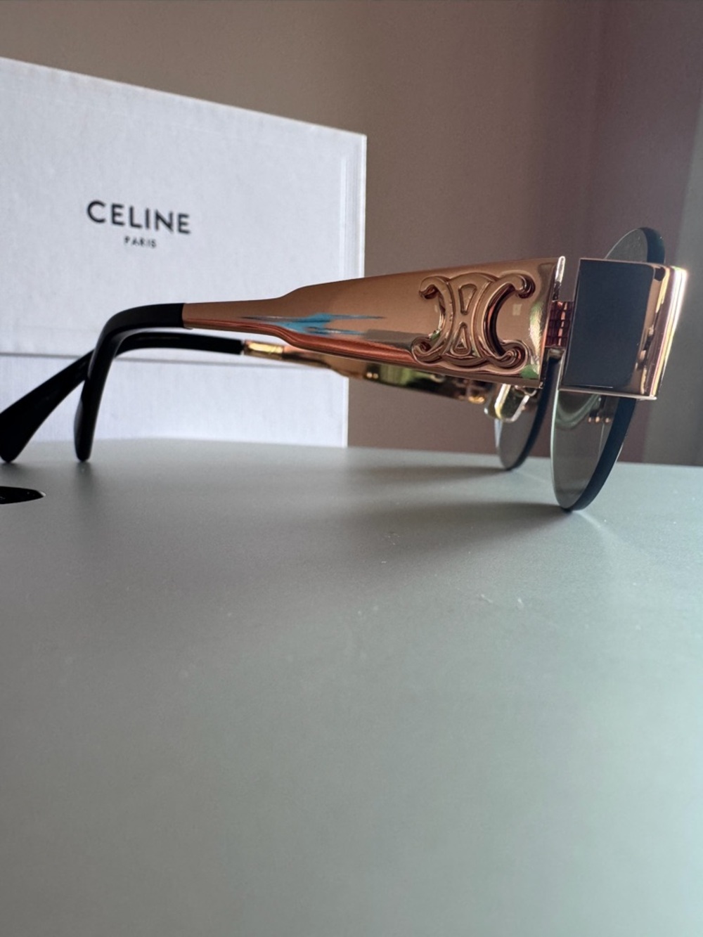 Celine Oval Sunglasses in Dark Green and Gold - Picture 12 of 14